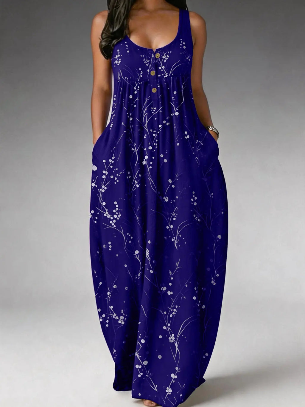 Elegant Plus Size Women's Sleeveless Long Dress with Tree Print - Loose Fit, Fashionable European and American Style