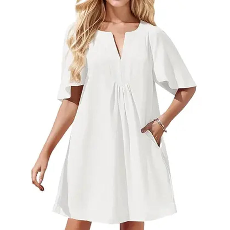 Kedera Women's Flutter Short Sleeve Mini Dress - Casual V-Neck Loose Flowy Summer Shift Dress