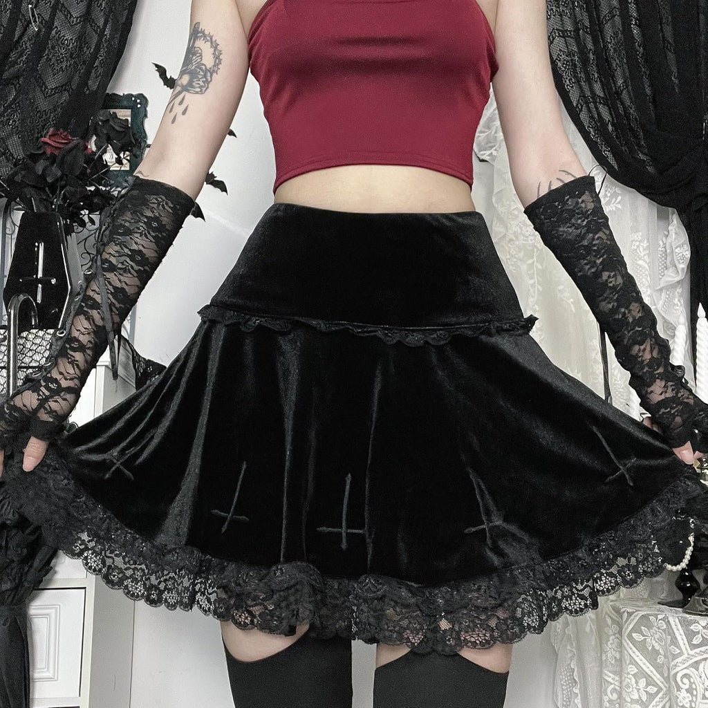 Women's High Waist Velvet Mini Skirts - Gothic Punk Grunge Style for Alternative Fashion