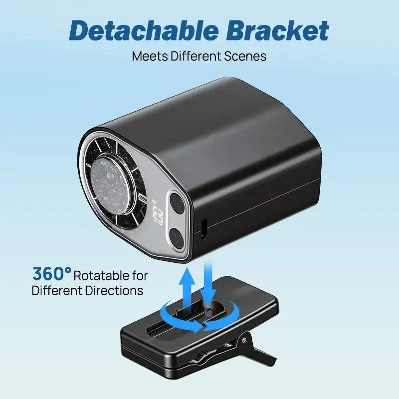 Joytutus 2026 Semiconductor Cooling Car Clip-On Fan with LED Display - 360° Rotation, 100 Speed Settings, USB Rechargeable, 16℃ Semi-Cooling, Wide Clamp, 20-Hour Battery Life, 3000mAh Battery