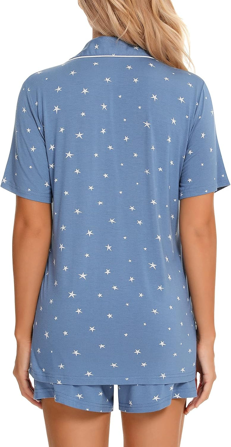 Women's Short Sleeve Pajama Set - Button Down Sleepwear with Shorts, Soft Fabric, Available in Sizes S-XXL