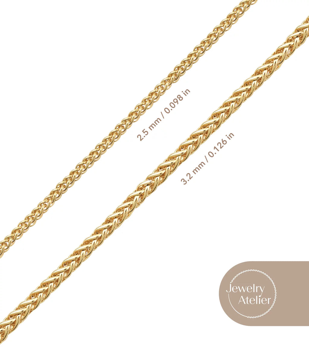 Gold Chain Necklace Collection - 14K Solid Yellow Gold Filled Round Wheat and Palm Chain Necklaces for Men and Women in Various Sizes (2.5mm and 3.2mm)