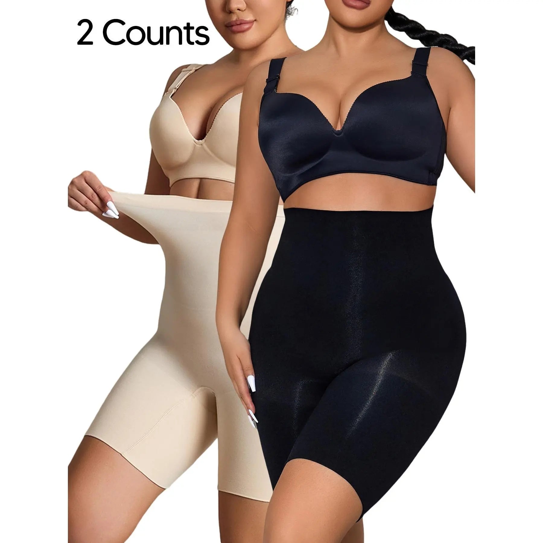 MUEE Women's High Waist Lycra Shapewear Shorts - Tummy Control, 3D Hip Lift, and Thigh Slimming - Black and Nude, Set of 2