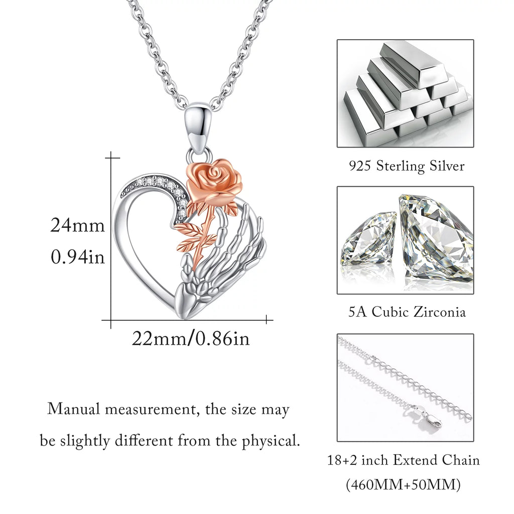 Sterling Silver Sunflower Skeleton Hand Heart Pendant Necklace - Elegant Gift for Women, Daughters, Mothers, and Nieces for Birthdays and Holidays