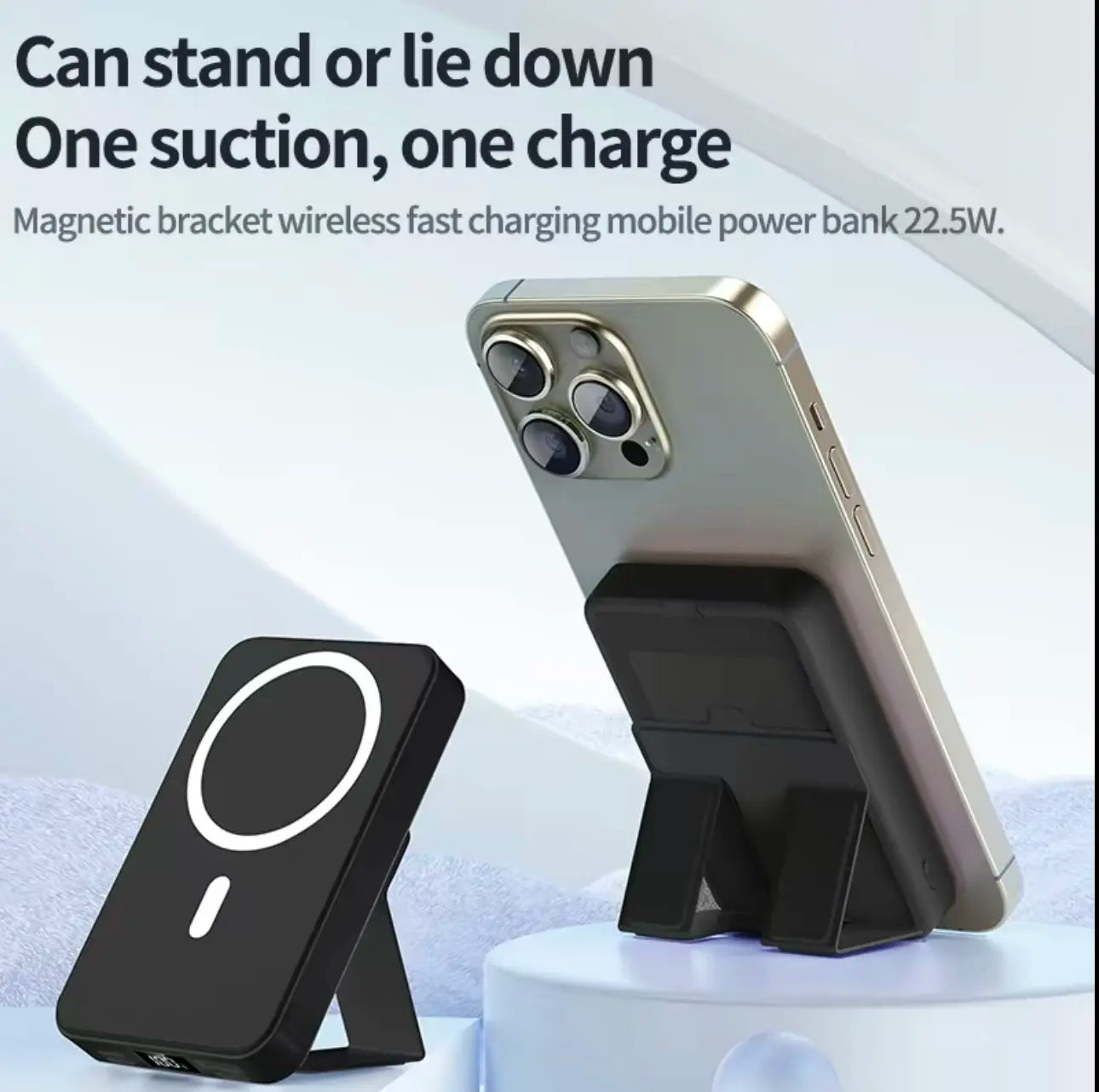 10,000mAh Rechargeable Power Bank - Wireless MagSafe Magnetic Portable Charger with 22.5W PD Fast Charging USB-C, LED Display, and Stand for iPhone 17/16/15/14/13/12 and Android Smartphones