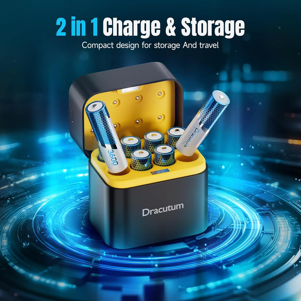 Rechargeable Lithium AA Battery 8-Pack with Charger, 1.5V 3600mWh Long-Lasting for Blink Cameras, Xbox Controllers, Trail Cameras, Toys, and Remote Controls