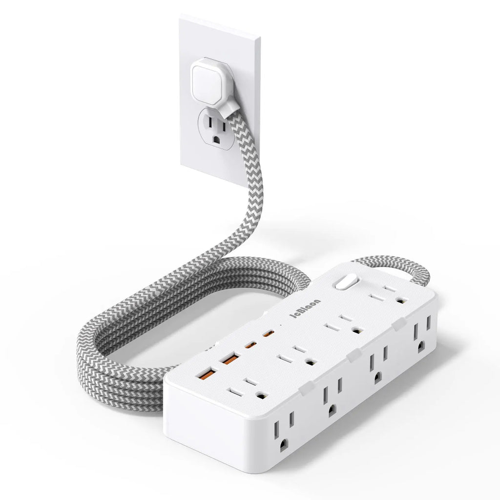 Surge Protector Power Strip with Flat Plug, 8 Outlets and 4 USB Ports (2 USB-C), 45° Ultra Thin Design, 5FT Cord, Wall Mountable for Office, Travel, and Dorm Use