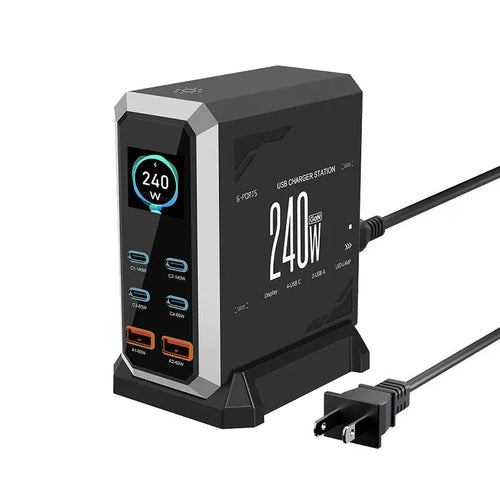 240W Digital USB-C GaN Charging Station with 6 Ports, PD 3.1 140W Fast Charger for MacBook Pro/Air, DELL Laptops, iPhone 17 Pro Max, Samsung Smartphones, and iPads, Black