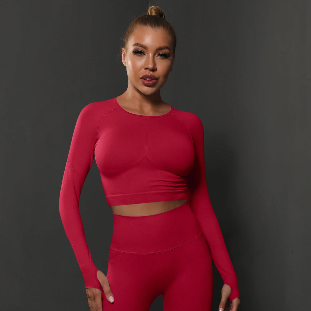 Women's Long Sleeve Yoga Top - Seamless Activewear for Fitness and Gym Workouts
