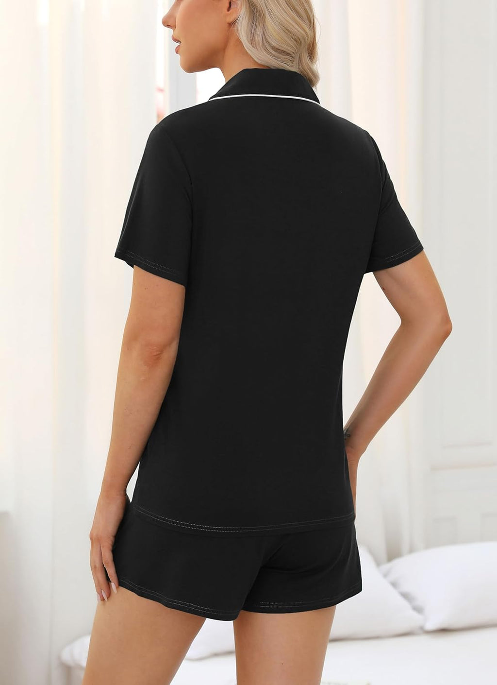 Women's Short Sleeve Pajama Set - Button Down Sleepwear with Shorts, Soft Fabric, Available in Sizes S-XXL