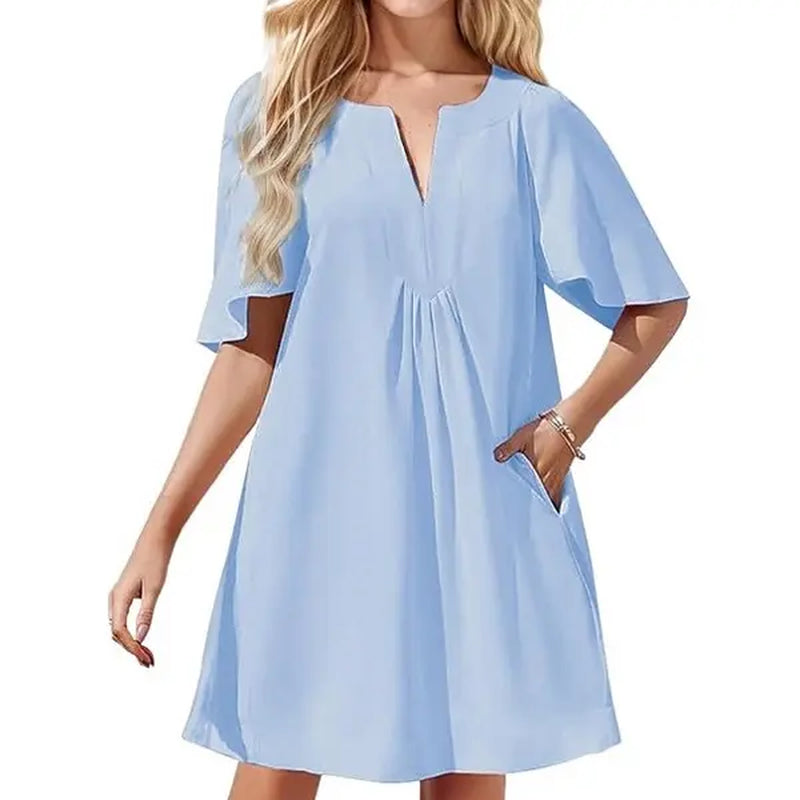 Kedera Women's Flutter Short Sleeve Mini Dress - Casual V-Neck Loose Flowy Summer Shift Dress
