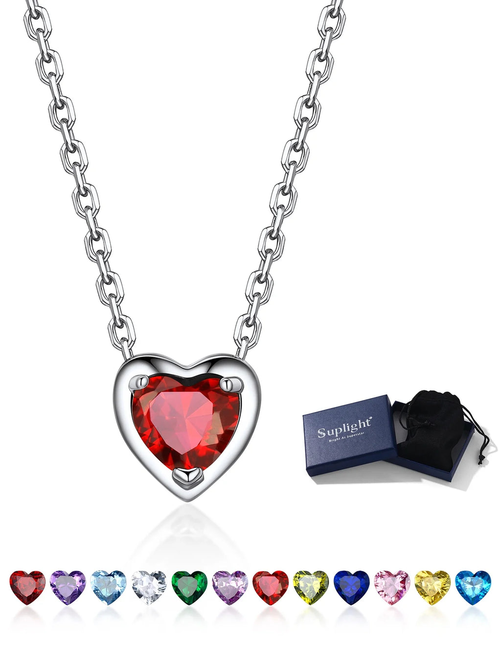 925 Sterling Silver Birthstone Heart Necklace - Ideal Valentine's Day Gift for Her