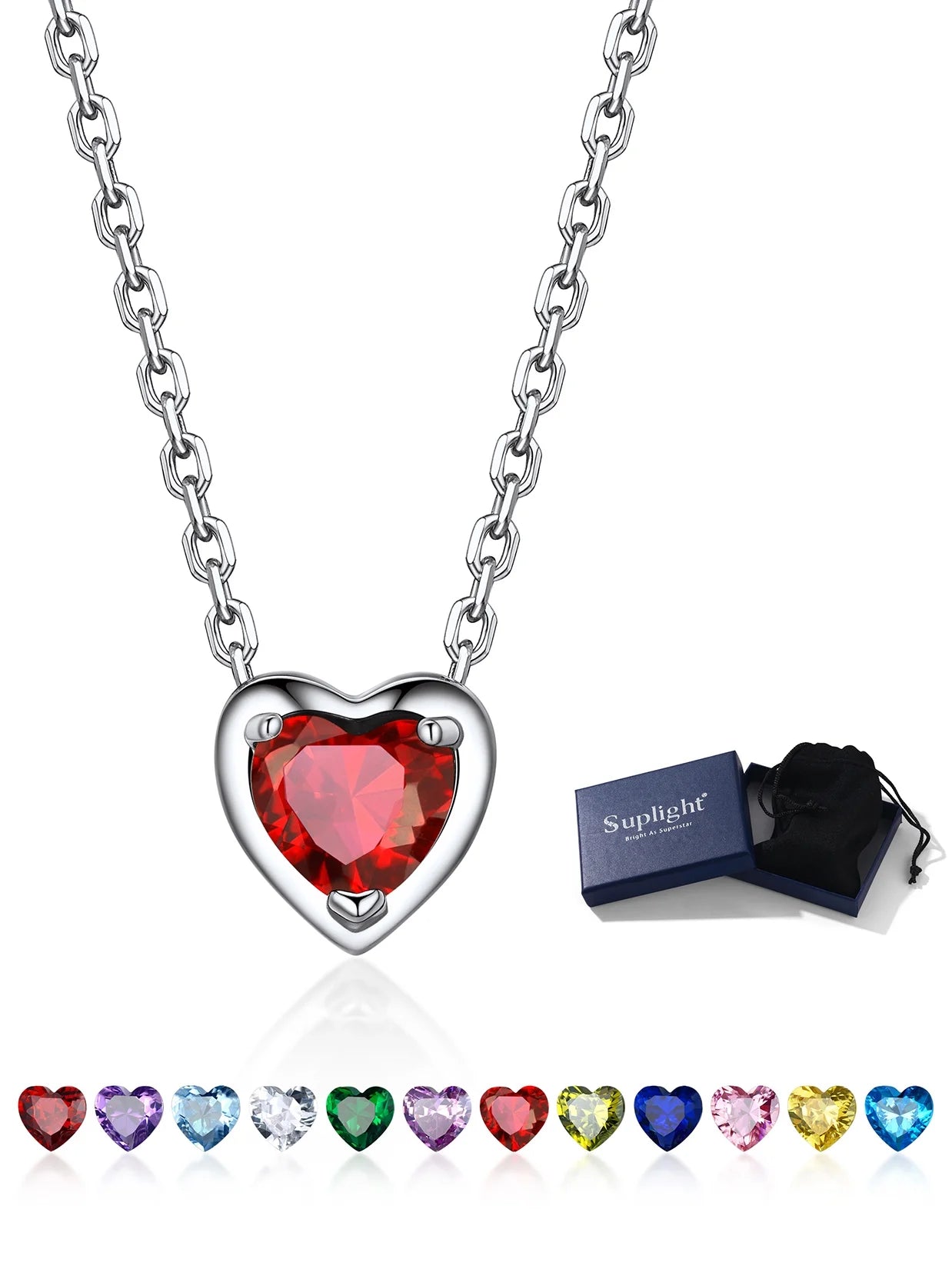 925 Sterling Silver Birthstone Heart Necklace - Ideal Valentine's Day Gift for Her