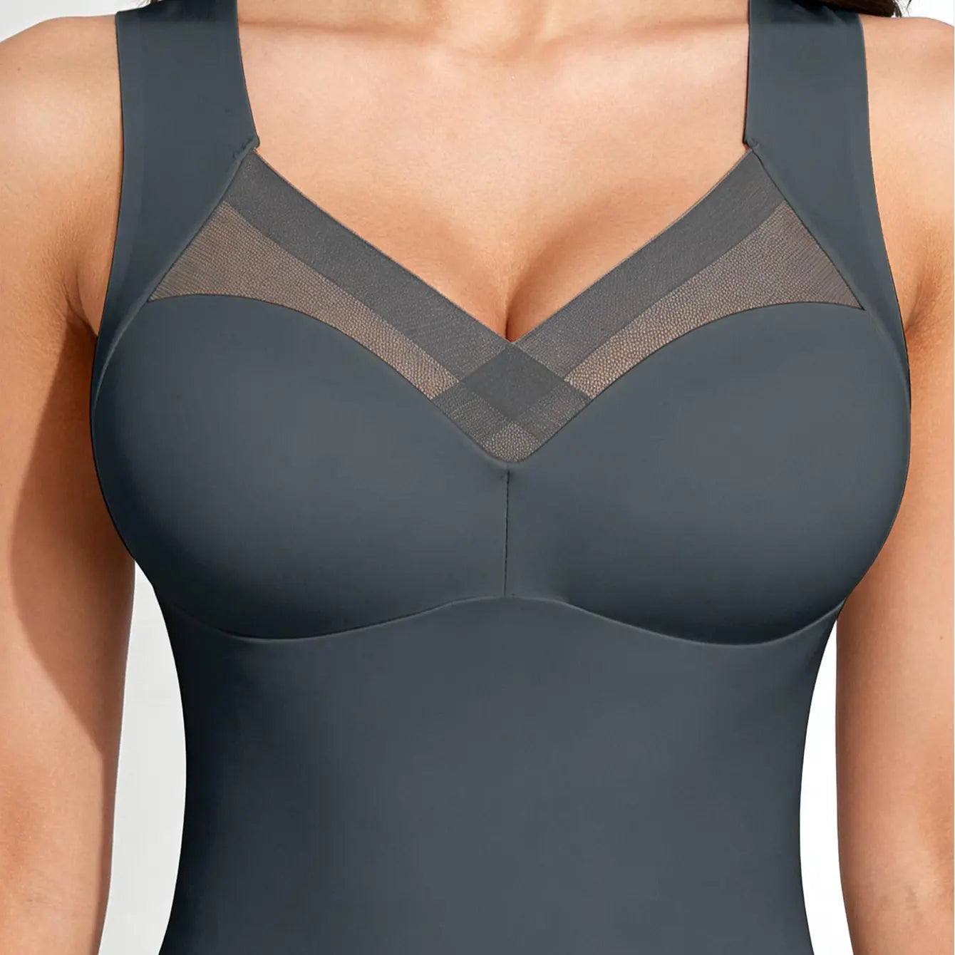 Esselegance Women's Luxury Seamless Longline Bra - Sophisticated Mesh Plunge V-Neck Wirefree Bralette - Premium Smoothing Shapewear Crop Top with Built-In Support - Elegant Wide Strap Push-Up Everyday Camisole - Invisible High-End Essentials