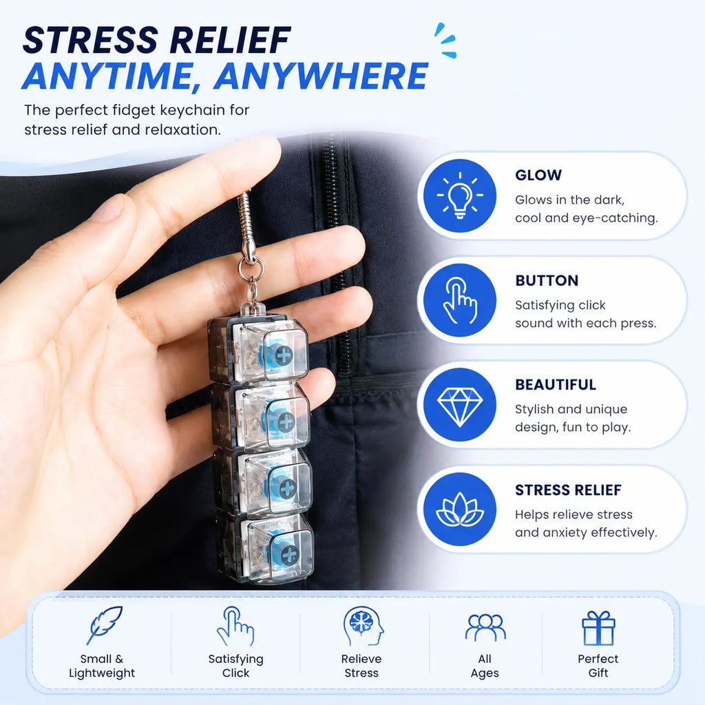 Professional Sensory Fidget Keychain with Light Emitting Feature, 4-in-1 Decompression Button, and Transparent Design for Stress Relief and Relaxation