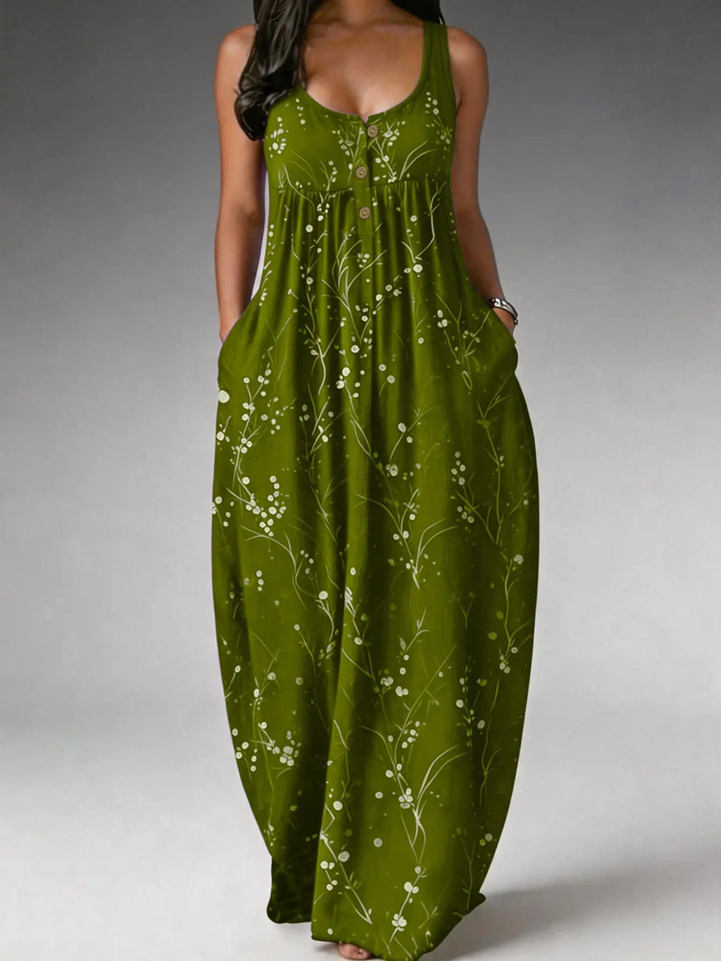 Elegant Plus Size Women's Sleeveless Long Dress with Tree Print - Loose Fit, Fashionable European and American Style