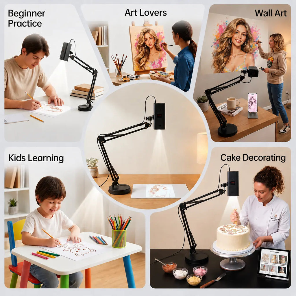 Art Tracing Projector with 360° Adjustable Arm - User-Friendly Digital Drawing Tool for Sketching, Painting, Wall Murals, and Cookie Decoration