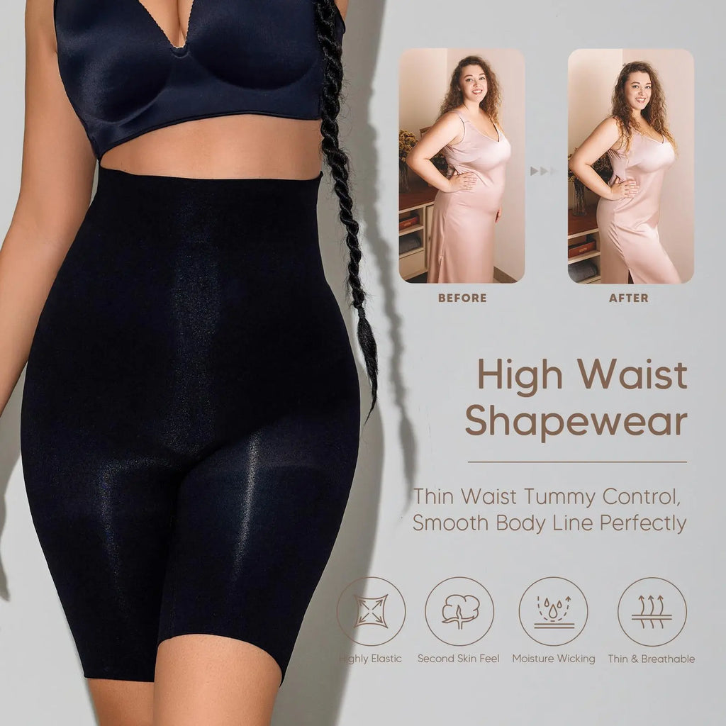 MUEE Women's High Waist Lycra Shapewear Shorts - Tummy Control, 3D Hip Lift, and Thigh Slimming - Black and Nude, Set of 2