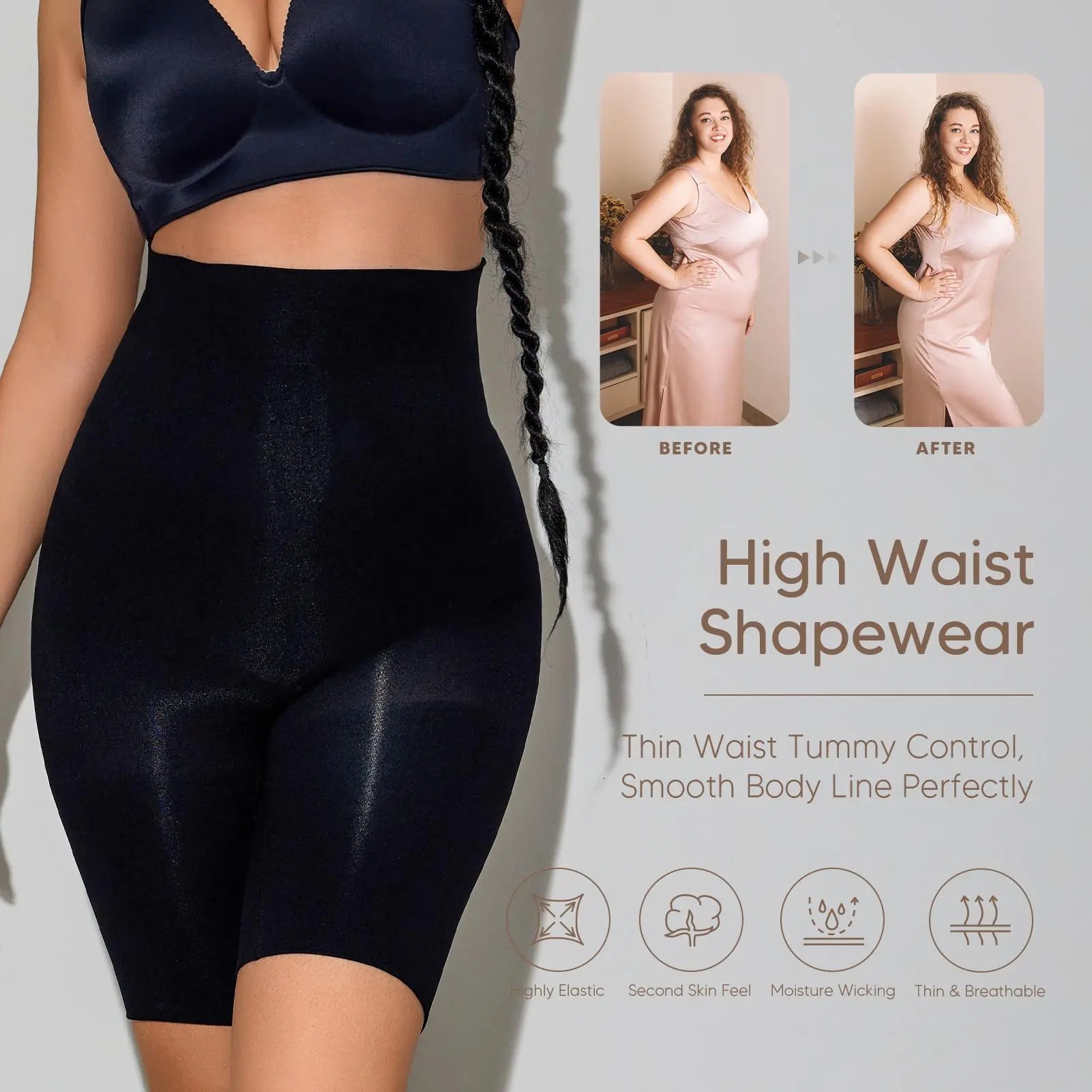 MUEE Women's High Waist Lycra Shapewear Shorts - Tummy Control, 3D Hip Lift, and Thigh Slimming - Black and Nude, Set of 2