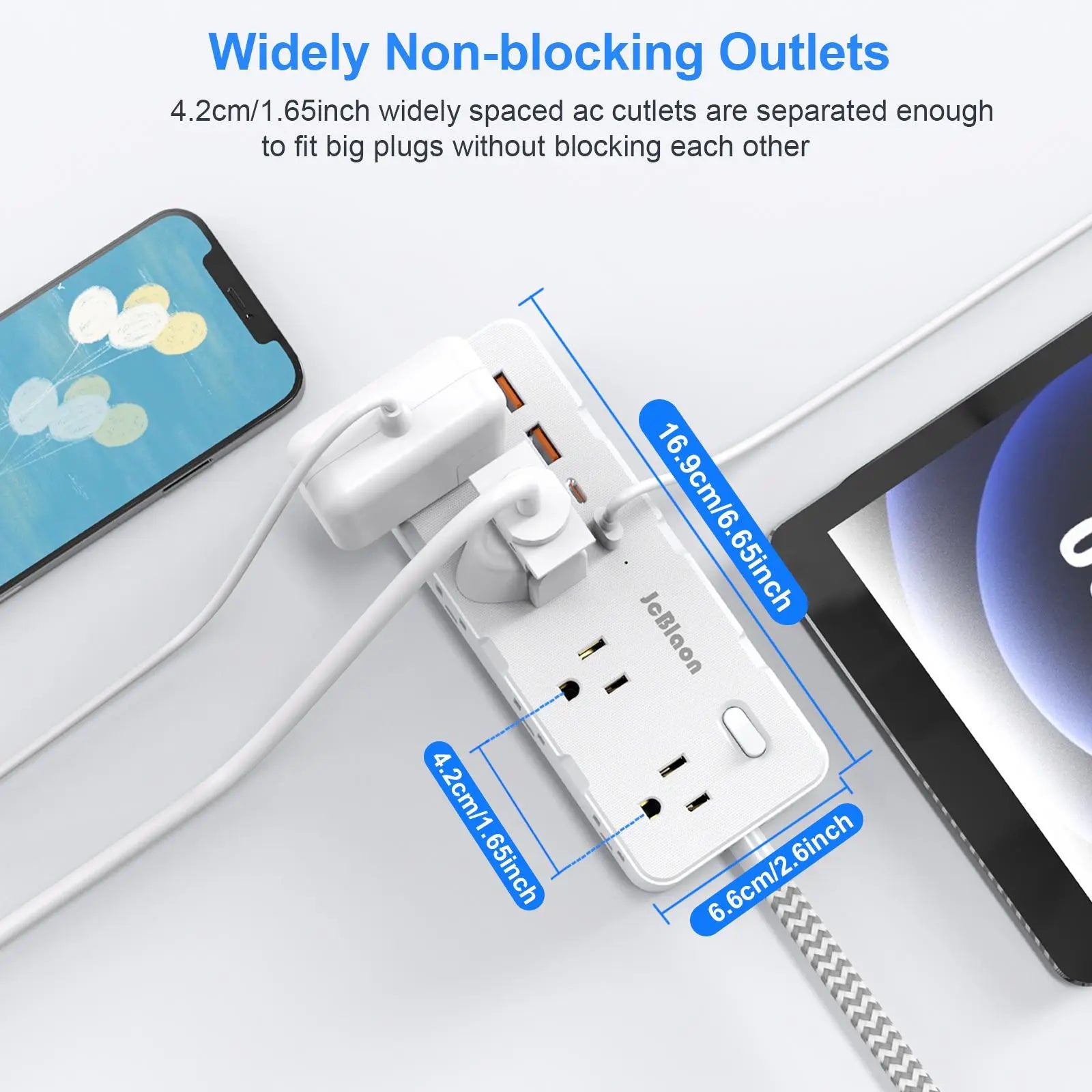 Surge Protector Power Strip with Flat Plug, 8 Outlets and 4 USB Ports (2 USB-C), 45° Ultra Thin Design, 5FT Cord, Wall Mountable for Office, Travel, and Dorm Use