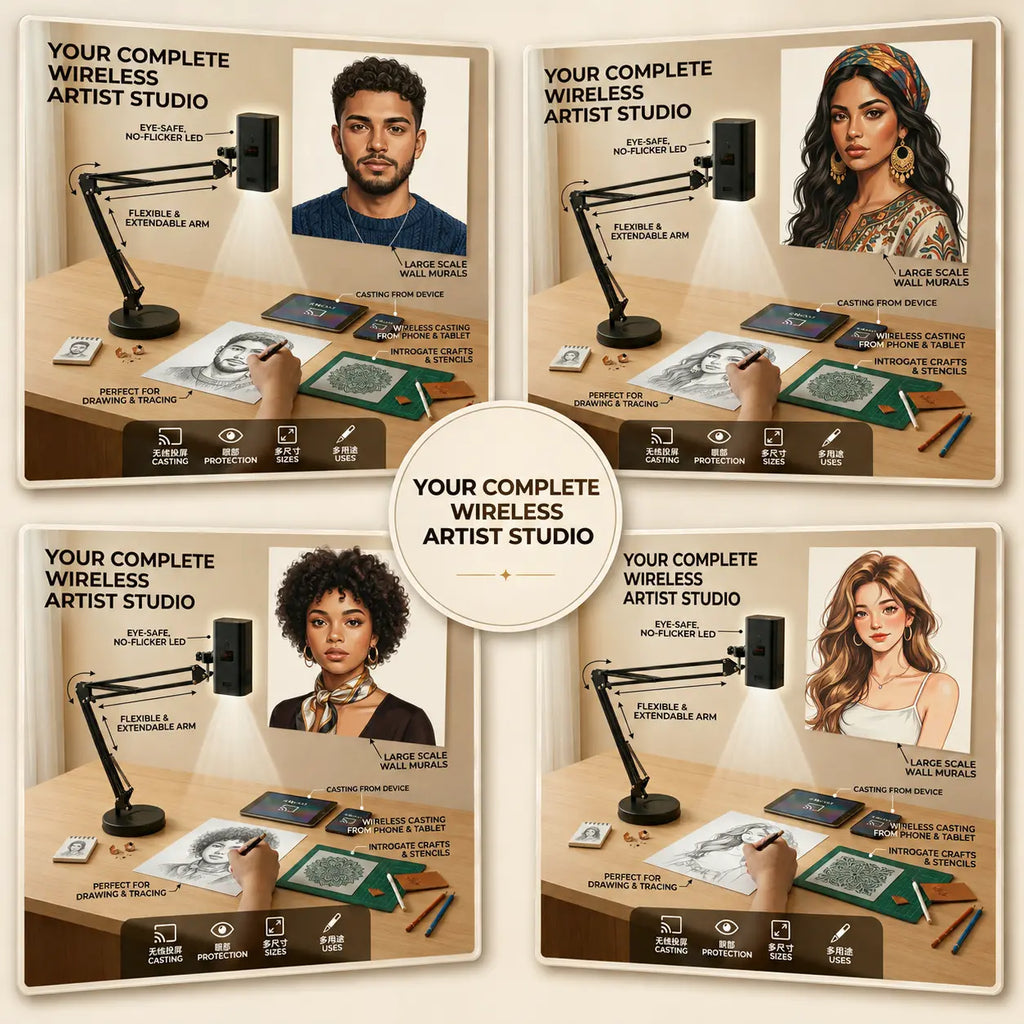 Art Tracing Projector with 360° Adjustable Arm - User-Friendly Digital Drawing Tool for Sketching, Painting, Wall Murals, and Cookie Decoration