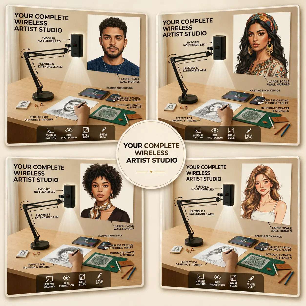 Art Tracing Projector with 360° Adjustable Arm - User-Friendly Digital Drawing Tool for Sketching, Painting, Wall Murals, and Cookie Decoration