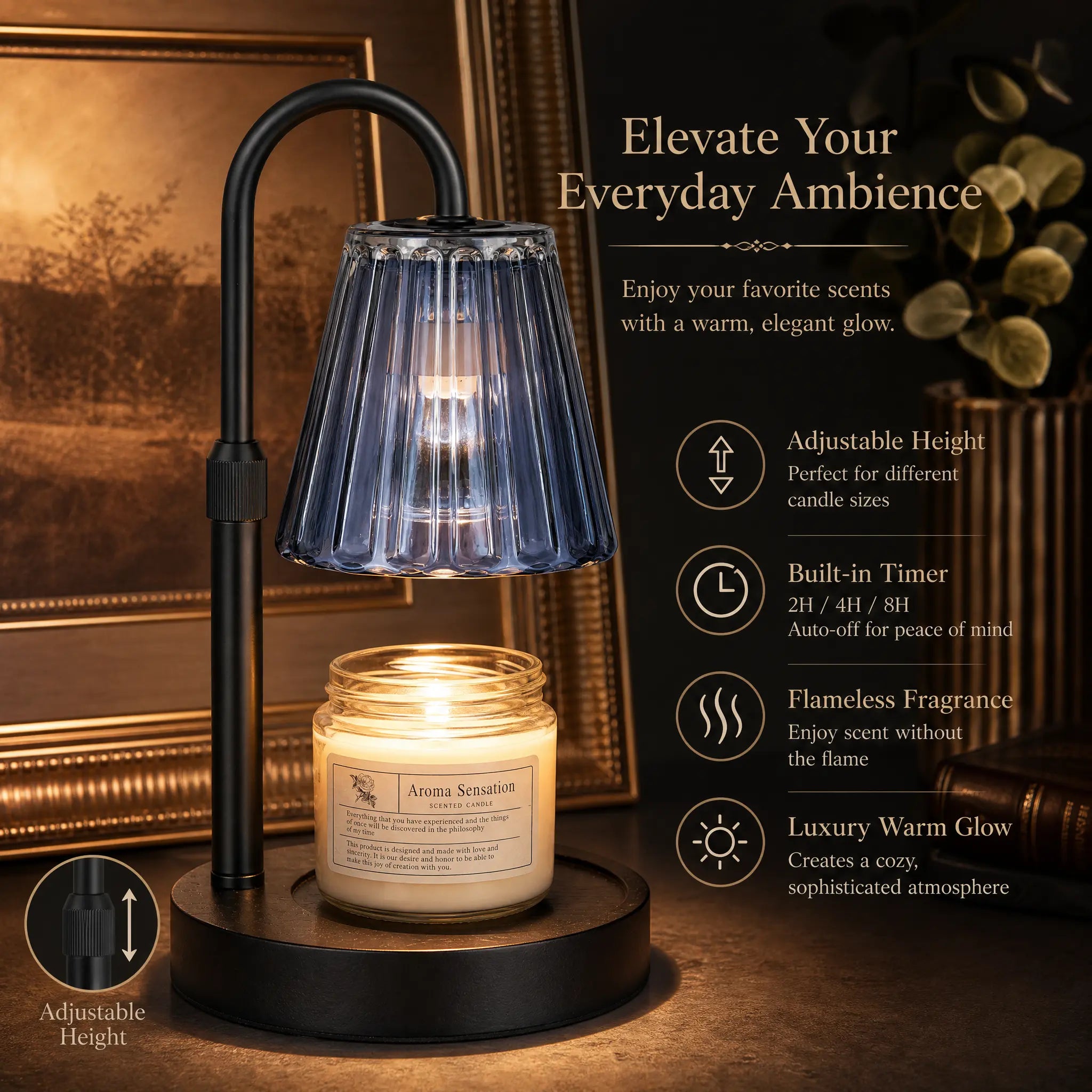 Glasseam Adjustable Candle Warmer Lamp with Timer and Dimming Features - Ideal for Jar Candles and Wax Melts, Perfect Gift for Women and Home Decor