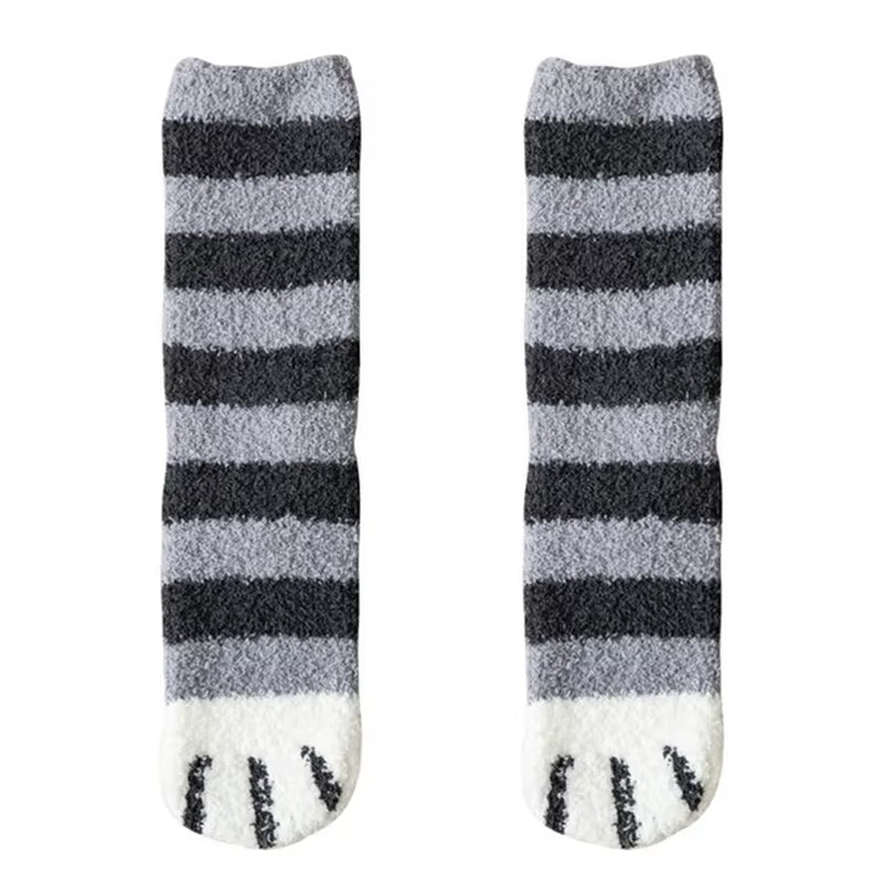 Women's Plush Cotton Socks with Cute Animal Paw Cartoon Design for Comfortable Home and Sleep Wear