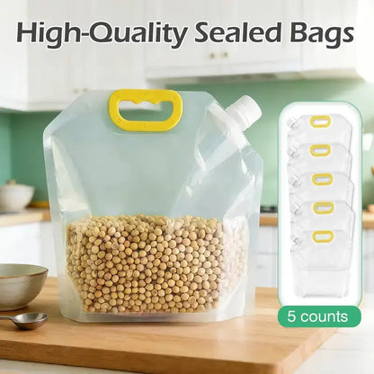 5-Pack Reusable Food Storage Bags - Leak-Proof and Moisture-Resistant Pet Feeding Containers for Dogs and Cats - Eco-Friendly Liquid Safe Pouches for Kibble and Treats