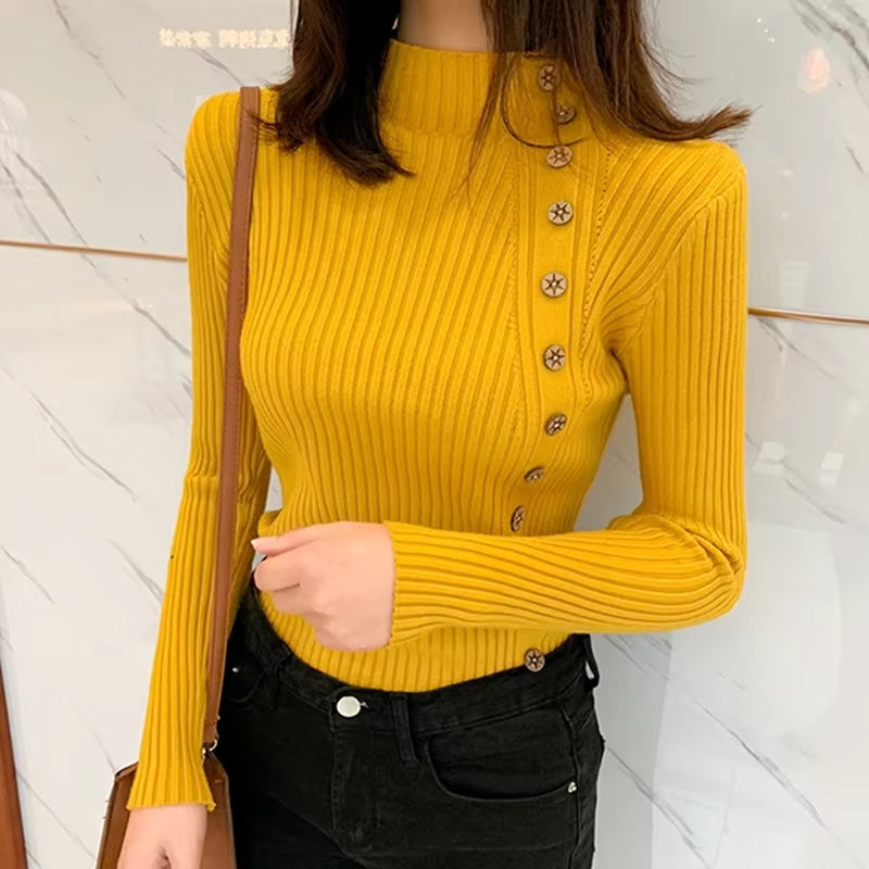 Women's Elegant Turtleneck Knitted Pullover Sweaters - 2024 Fashion Long Sleeve Tops in White, Black, and Pink