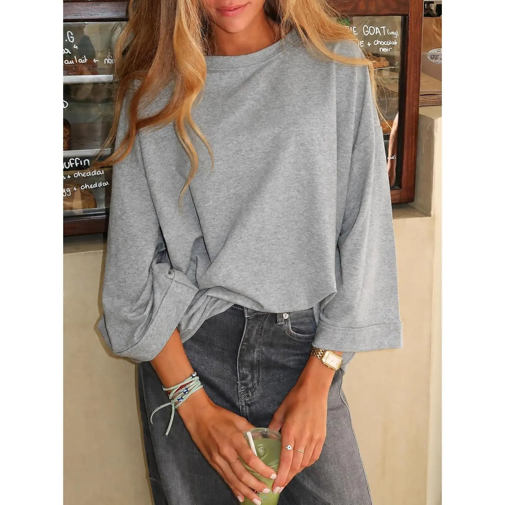 Flowyair Women's Oversized Casual T-Shirt with 3/4 Sleeves - Summer Boxy Loose Fit Crew Neck Basic Top