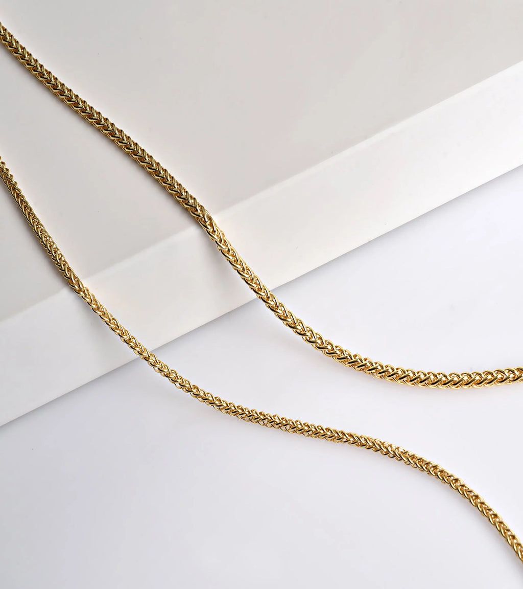Gold Chain Necklace Collection - 14K Solid Yellow Gold Filled Round Wheat and Palm Chain Necklaces for Men and Women in Various Sizes (2.5mm and 3.2mm)