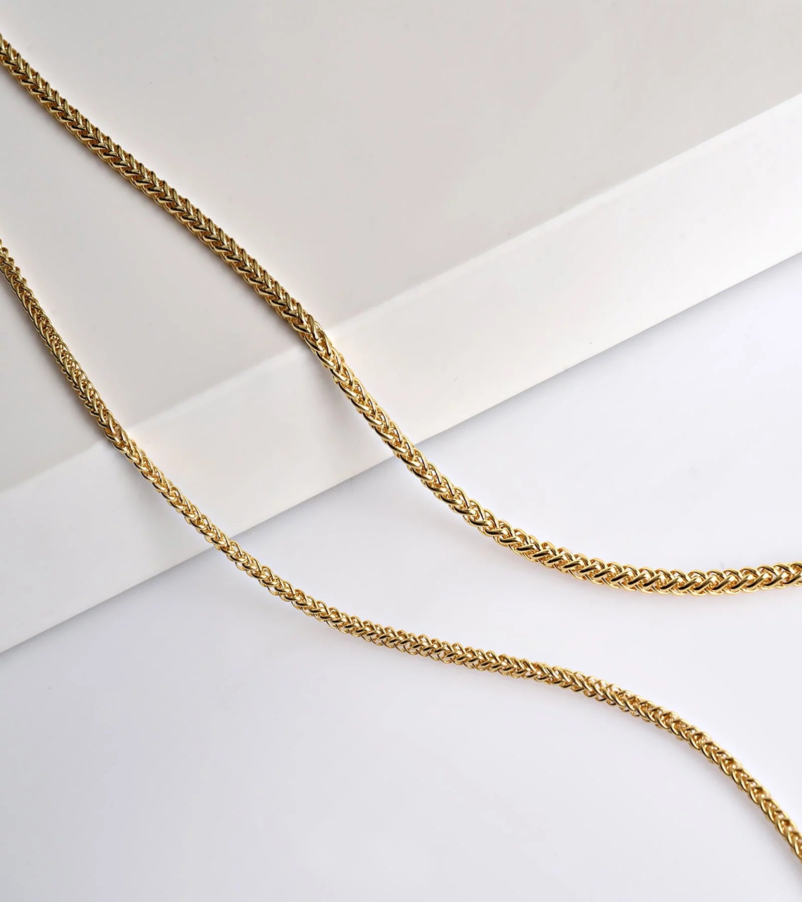 Gold Chain Necklace Collection - 14K Solid Yellow Gold Filled Round Wheat and Palm Chain Necklaces for Men and Women in Various Sizes (2.5mm and 3.2mm)