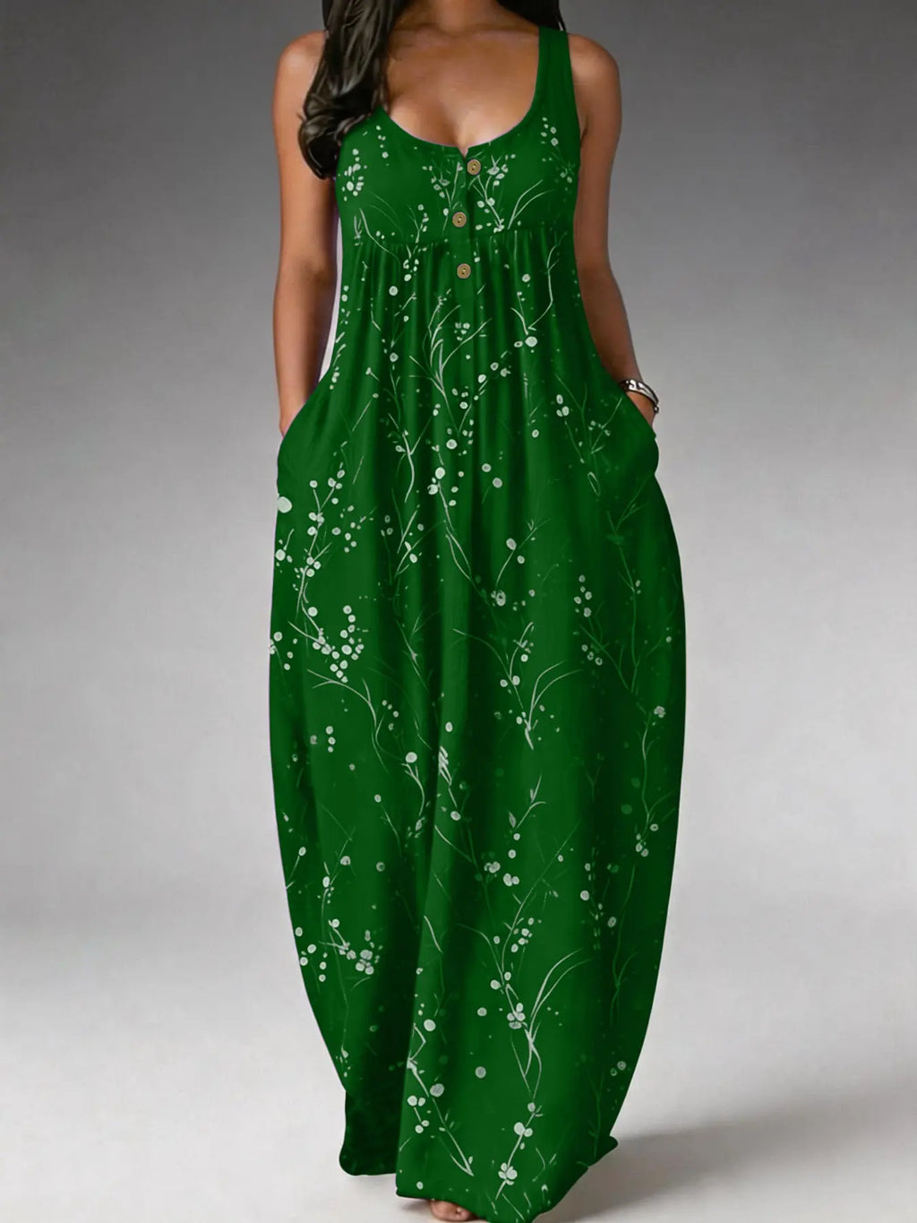 Elegant Plus Size Women's Sleeveless Long Dress with Tree Print - Loose Fit, Fashionable European and American Style