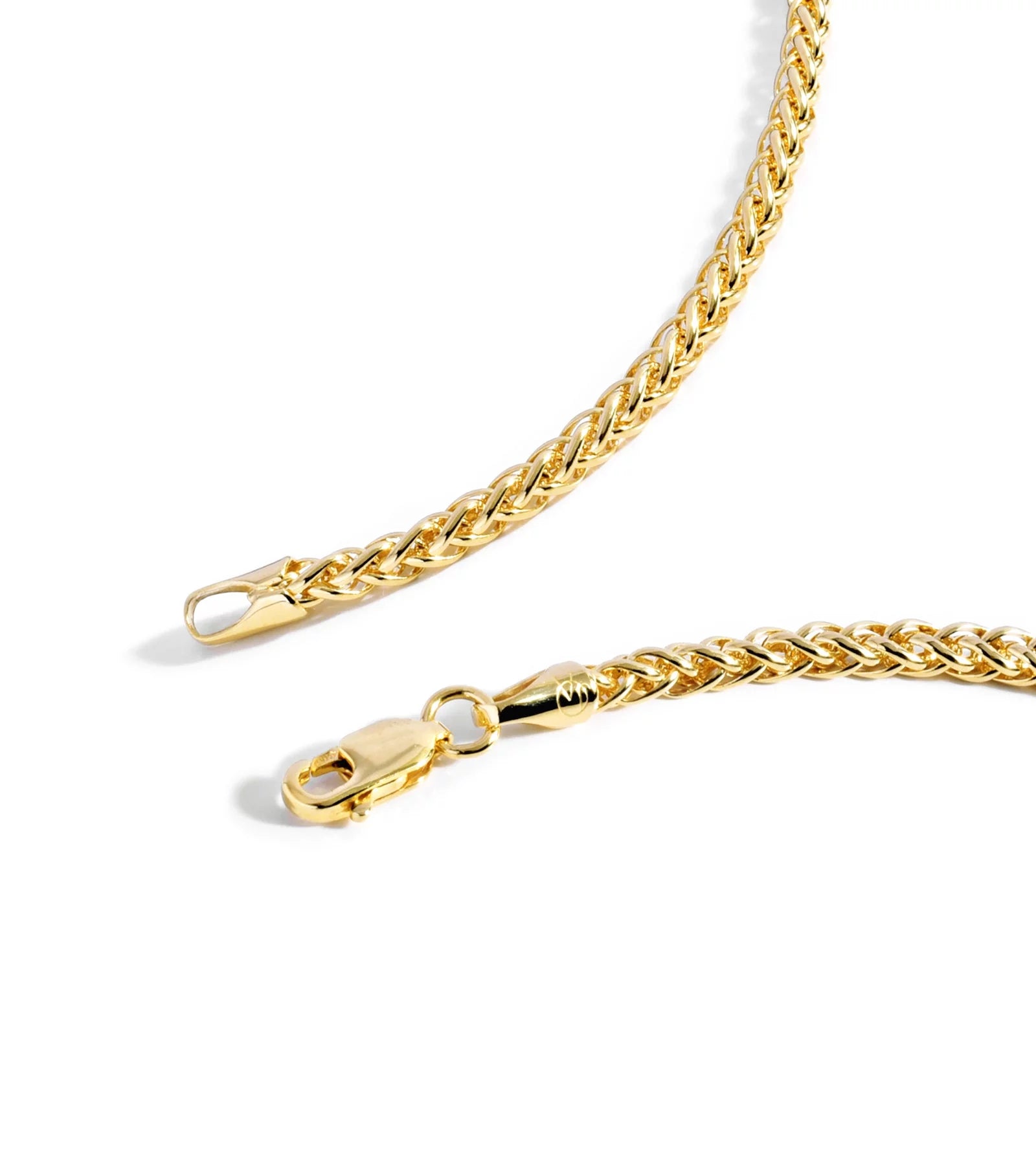 Gold Chain Necklace Collection - 14K Solid Yellow Gold Filled Round Wheat and Palm Chain Necklaces for Men and Women in Various Sizes (2.5mm and 3.2mm)