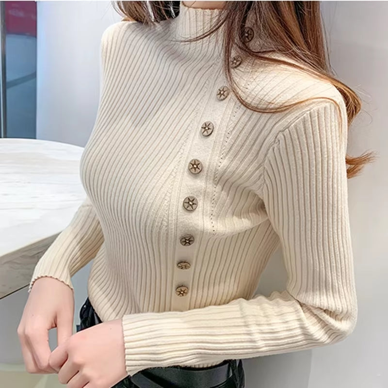 Women's Elegant Turtleneck Knitted Pullover Sweaters - 2024 Fashion Long Sleeve Tops in White, Black, and Pink