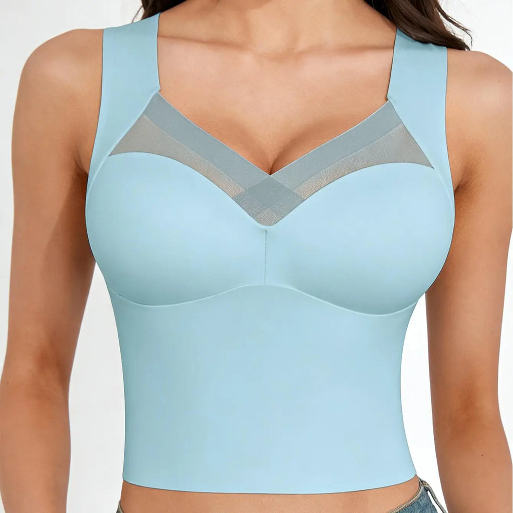 Esselegance Women's Luxury Seamless Longline Bra - Sophisticated Mesh Plunge V-Neck Wirefree Bralette - Premium Smoothing Shapewear Crop Top with Built-In Support - Elegant Wide Strap Push-Up Everyday Camisole - Invisible High-End Essentials