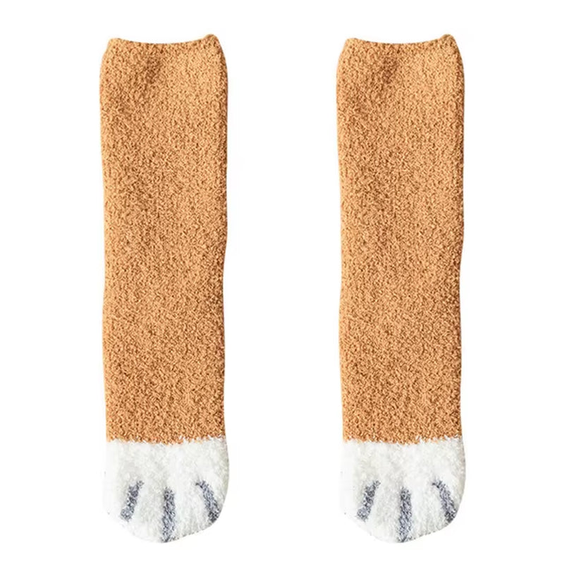 Women's Plush Cotton Socks with Cute Animal Paw Cartoon Design for Comfortable Home and Sleep Wear