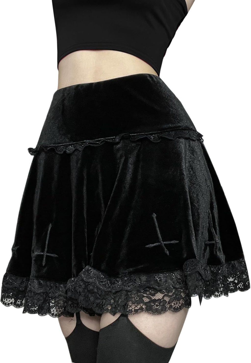 Women's High Waist Velvet Mini Skirts - Gothic Punk Grunge Style for Alternative Fashion