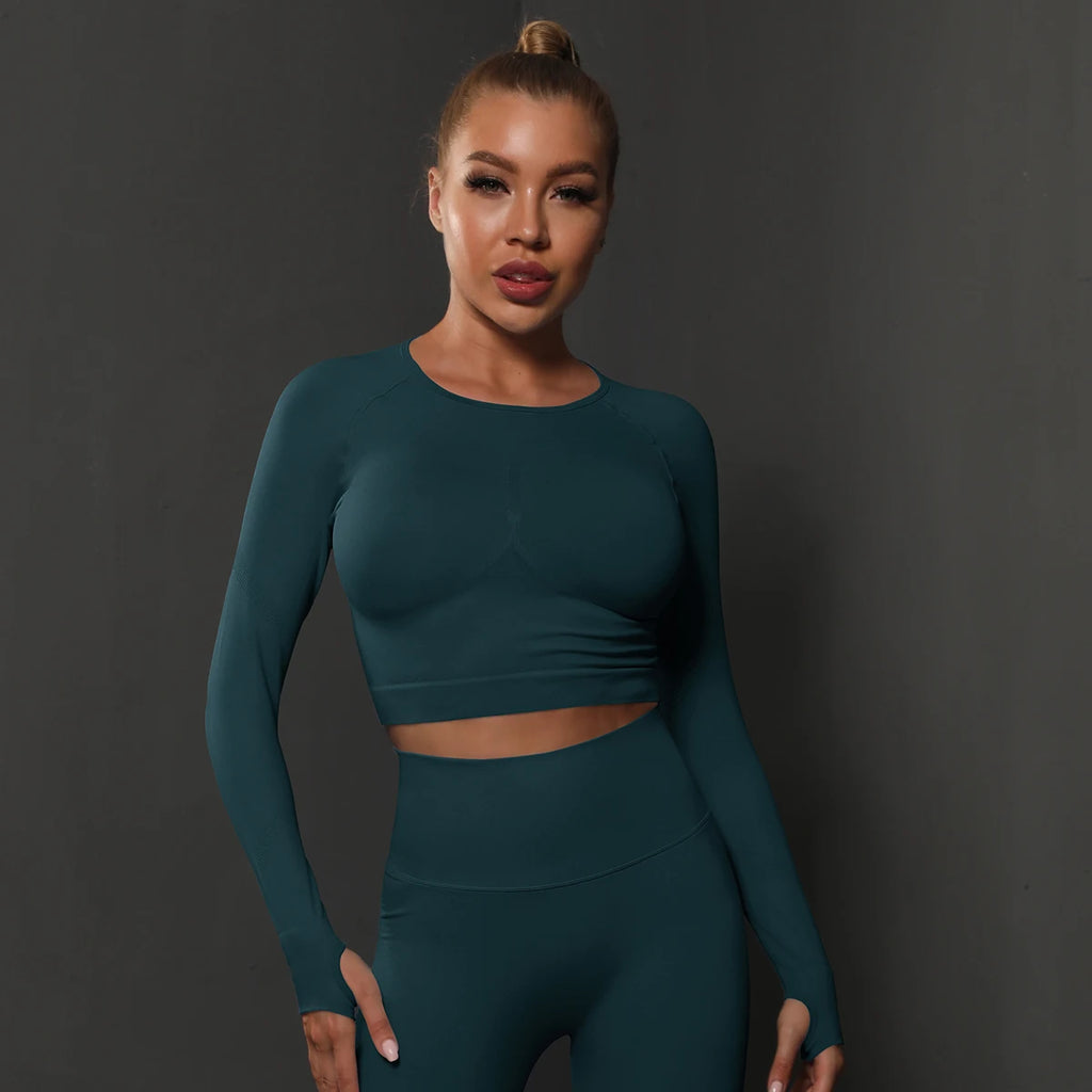 Women's Long Sleeve Yoga Top - Seamless Activewear for Fitness and Gym Workouts