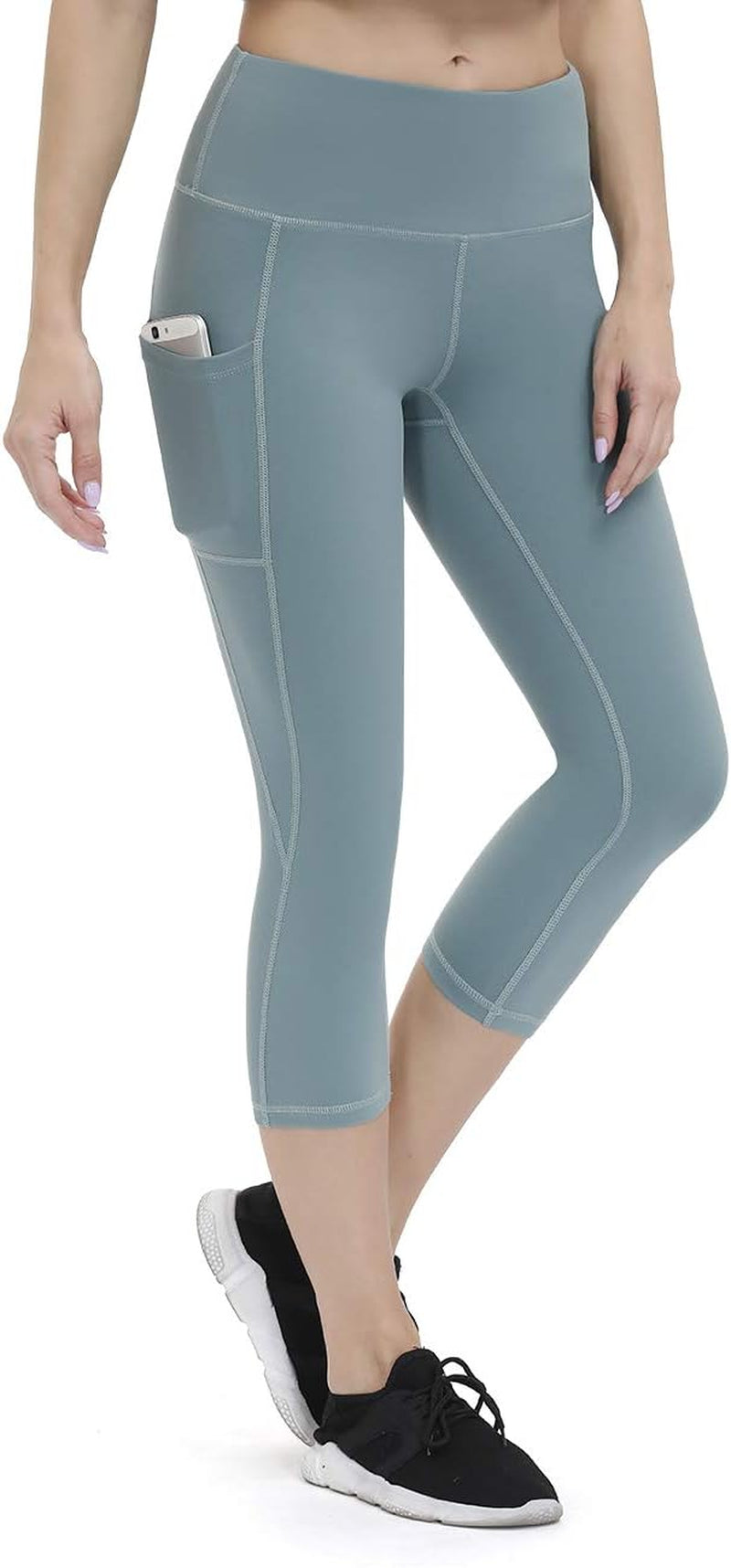 Women's Anti-Nail Yoga Leggings, Non-Transparent Tights with Phone Pockets and Tummy Control, Available in Full-Length and Capri Styles
