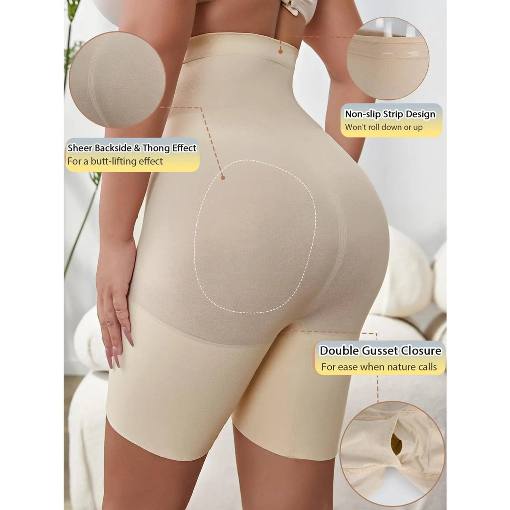 MUEE Women's High Waist Lycra Shapewear Shorts - Tummy Control, 3D Hip Lift, and Thigh Slimming - Black and Nude, Set of 2