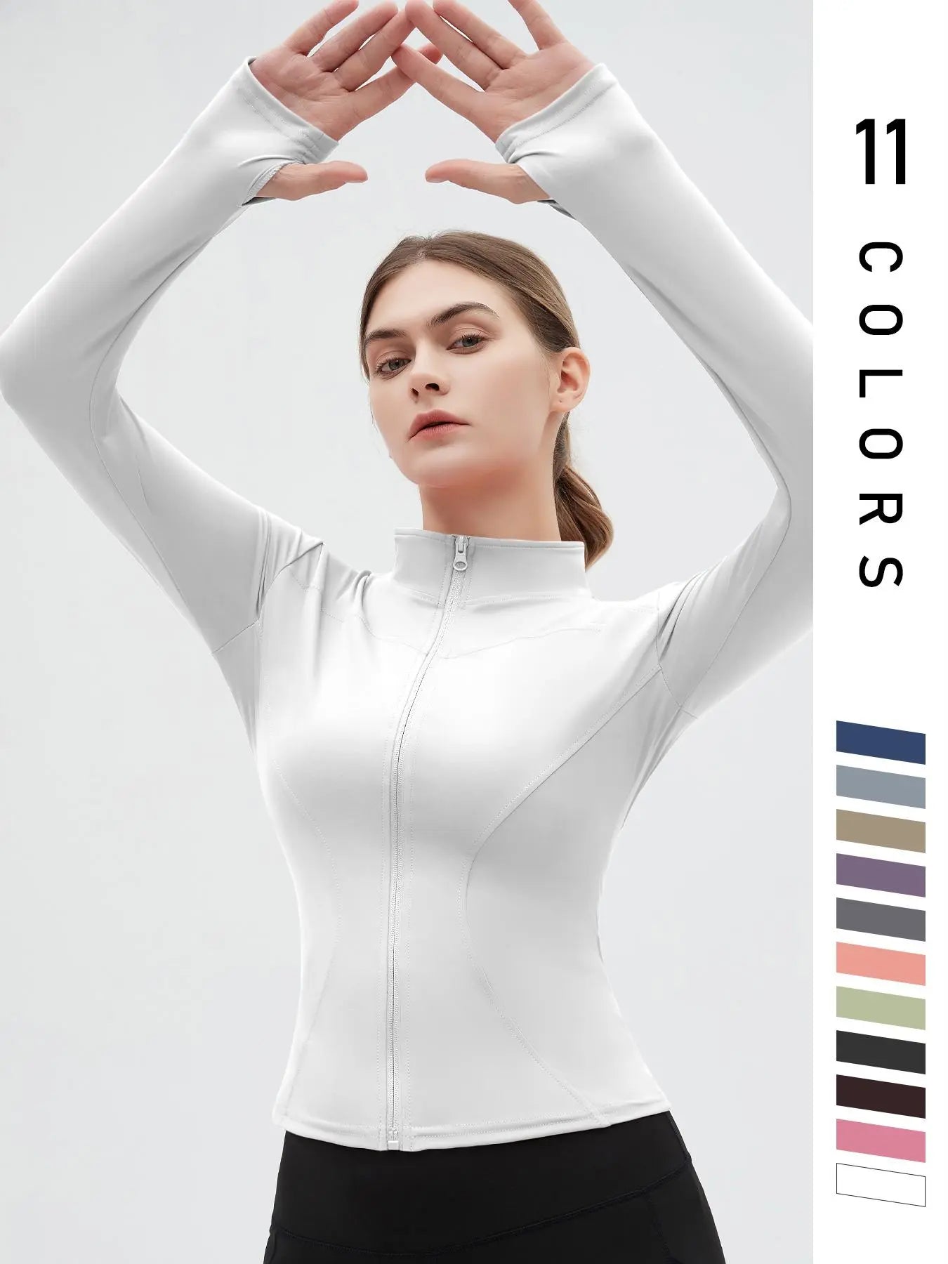 Women's Zip-Up Sports Jacket with Thumb Holes, Long Sleeve Athletic Top for Tennis and Pickleball, Versatile Sports Outerwear for Indoor and Outdoor Activities