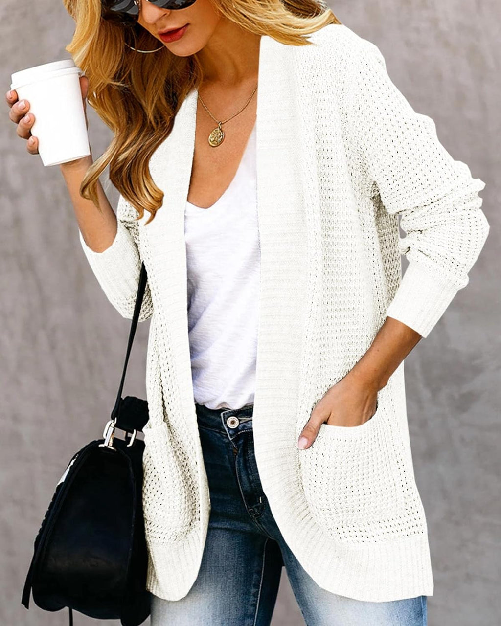 Women's Lightweight Soft Knit Cardigan with Pockets - Casual Long Sleeve Open Front Sweater