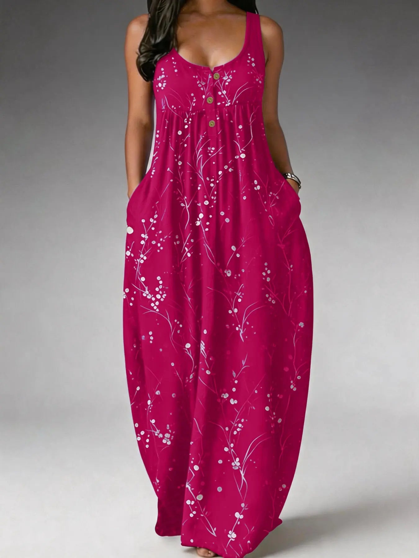 Elegant Plus Size Women's Sleeveless Long Dress with Tree Print - Loose Fit, Fashionable European and American Style