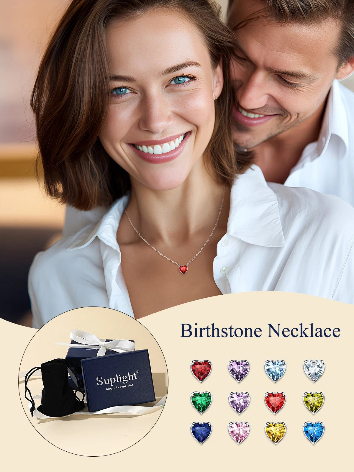 925 Sterling Silver Birthstone Heart Necklace - Ideal Valentine's Day Gift for Her