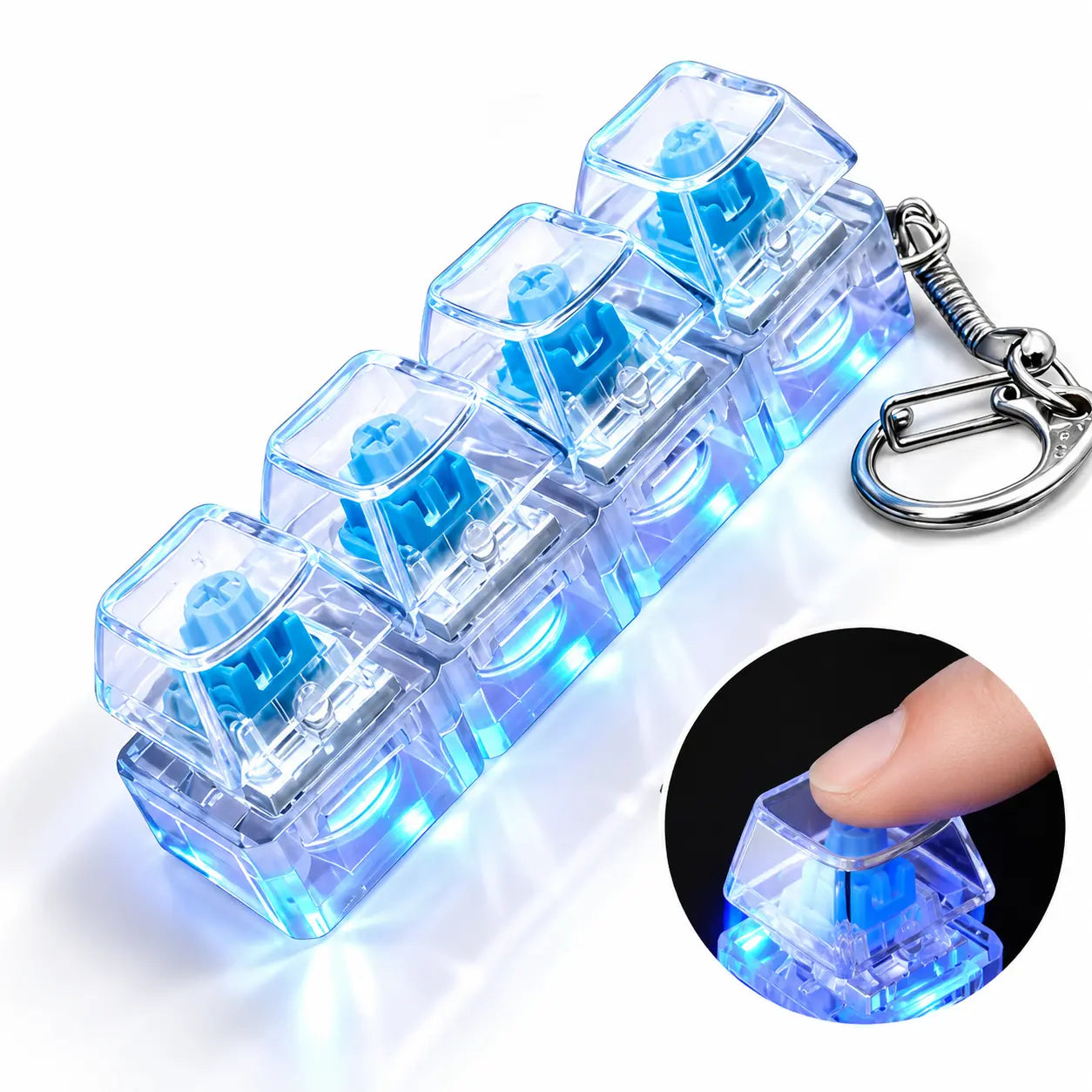 Professional Sensory Fidget Keychain with Light Emitting Feature, 4-in-1 Decompression Button, and Transparent Design for Stress Relief and Relaxation