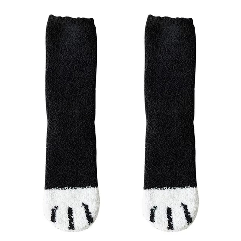 Women's Plush Cotton Socks with Cute Animal Paw Cartoon Design for Comfortable Home and Sleep Wear