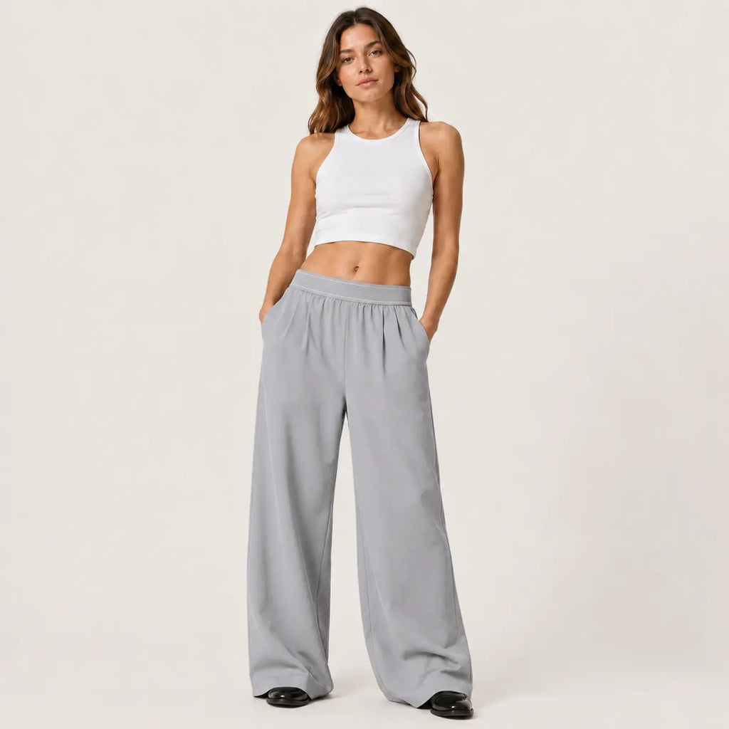Women's High-Waisted Wide-Leg Lounge Sweatpants with Pockets - Lightweight Stretch Fabric and Elastic Waistband for Comfortable Casual Wear, Yoga, and Travel