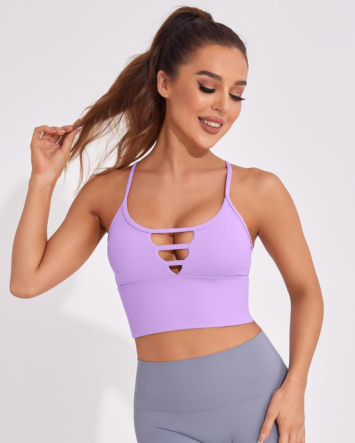 High Support Longline Sports Bras for Women with Strappy Design and Built-in Padded Crop Yoga Tank Top